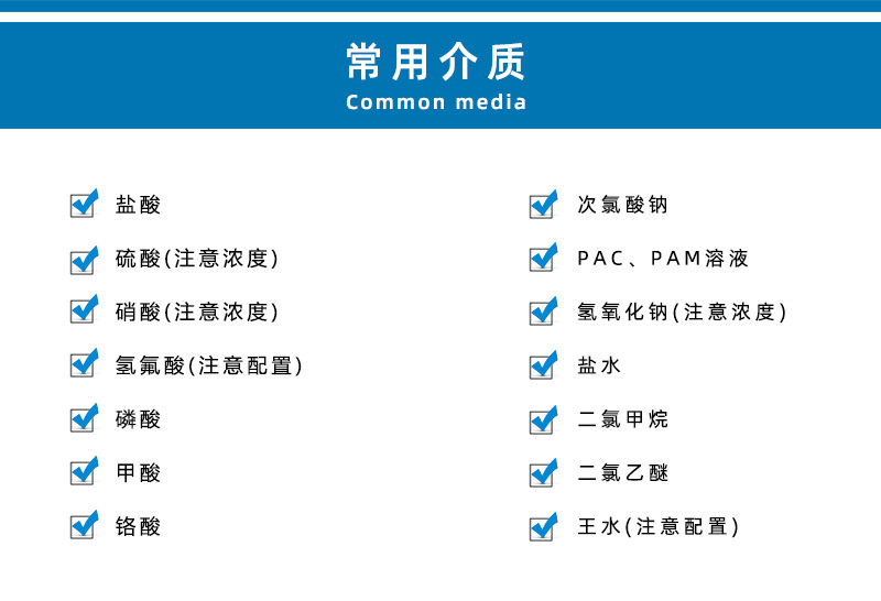 IHF襯氟塑料離心泵適用介質(zhì)